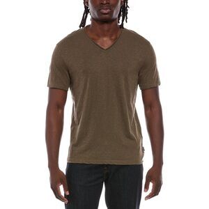 John Varvatos Mens Miles Slub V-Neck Shirt, Brown